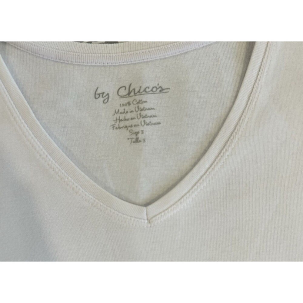 Chico's Women's Size 3 (XL) White V-Neck Tee Short Sleeve Basic Stretch & Cuff - Picture 2 of 10